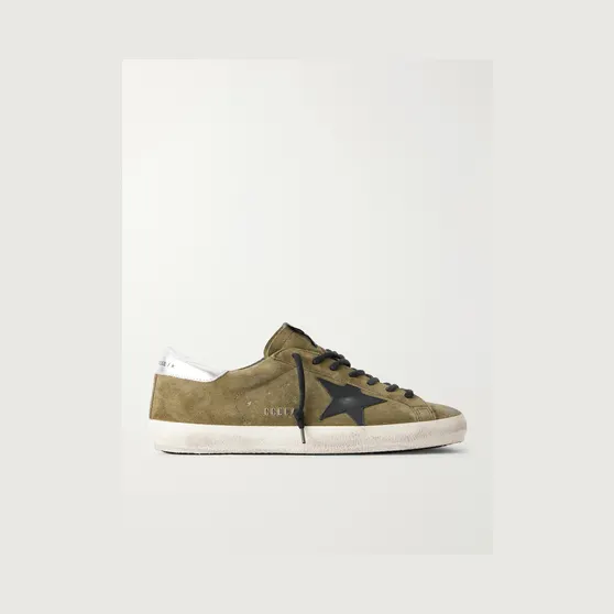 Golden Goose Super-Star Distressed Leather-Trimmed Suede Sneakers Dark green (GMF00101.F008697)