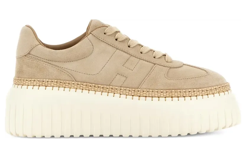 Hogan H-Stripes suède sneakers met plateauzool – Beige (HXW7100FY40BTM)