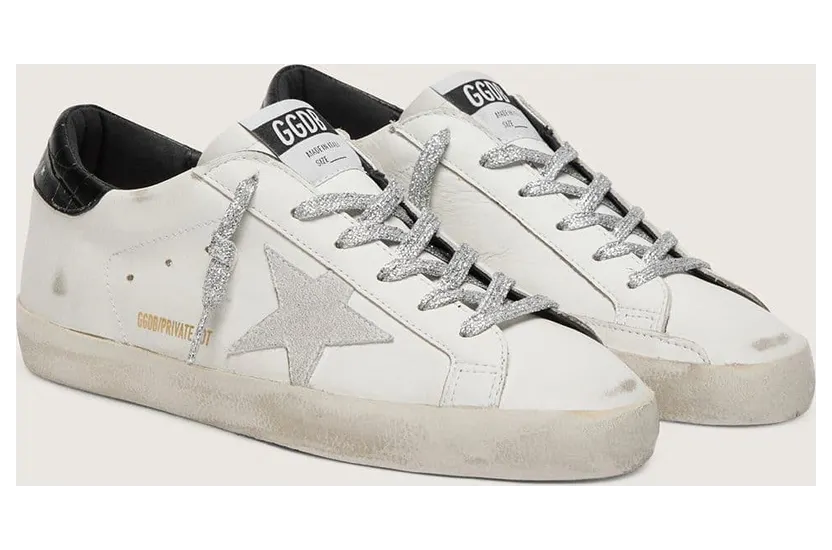 Golden Goose Super-Star With White Suede Star And Black Croc-Print Leather Heel Tab (GWF00101.F002365.10283) (2)