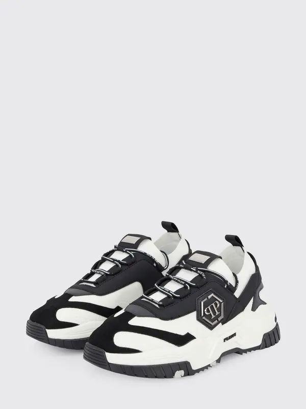 Philipp plein Low-Top in Knit with Bicolour Monogram and Serrated Sole White (SABSUSC0122PTE003N0102)
