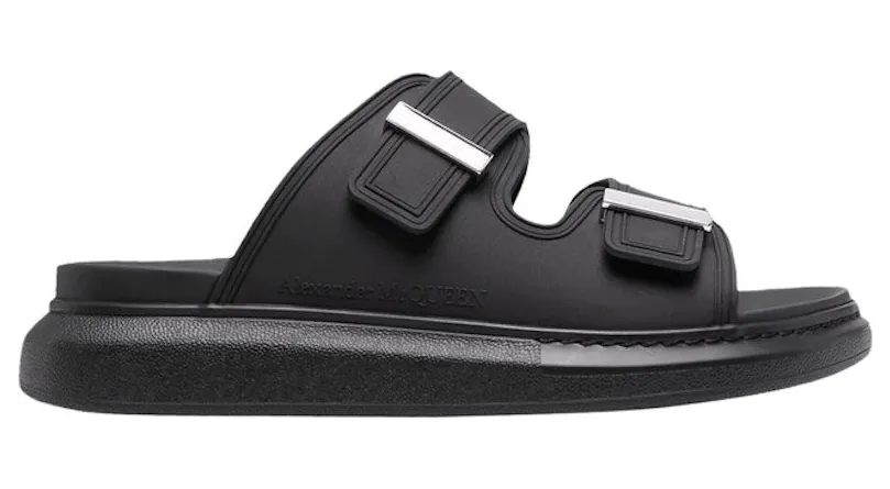 Alexander McQueen Hybrid Buckled Rubber Sandals Black Silver (650784WHXZE1081)