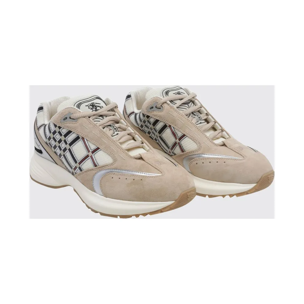 BURBERRY Eclipse Runner Suede and Mesh Check Pattern Silver (8127713)