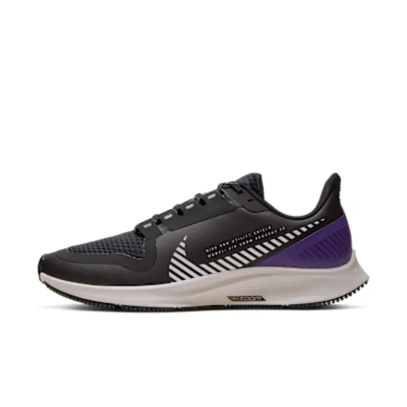 Nike Air Zoom Pegasus 36 Shield “Black / Desert Sand / Voltage Purple / Silver” (AQ8006-002)