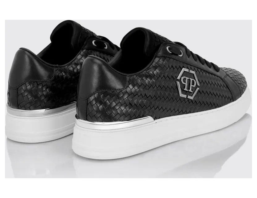 Philipp plein Woven Leather Low-Top Sneakers with Hexagon Logo Black (FAFSMSC4090PLE010N02) (2)