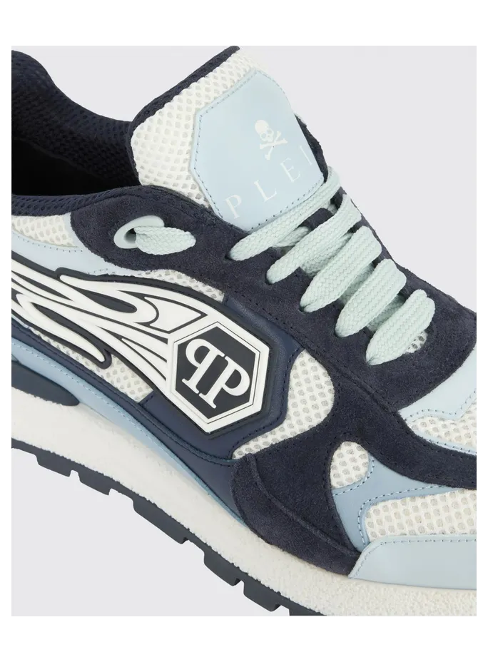 Philipp plein Leather and Mesh Sneakers Turquoise (SAFSMSC4074PLE022N07) (3)
