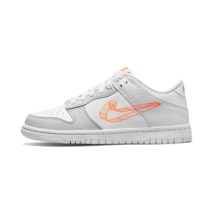 Nike Dunk Low SE Sketch Swoosh Orange (GS) “White / Pure Platinum / Total Orange” (DR0171-100)