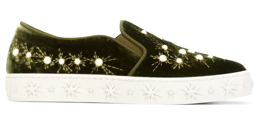 Aquazzura ‘Cosmic Pearls’ Slip-On-Sneakers “Green” (COSVNS01VEL880)