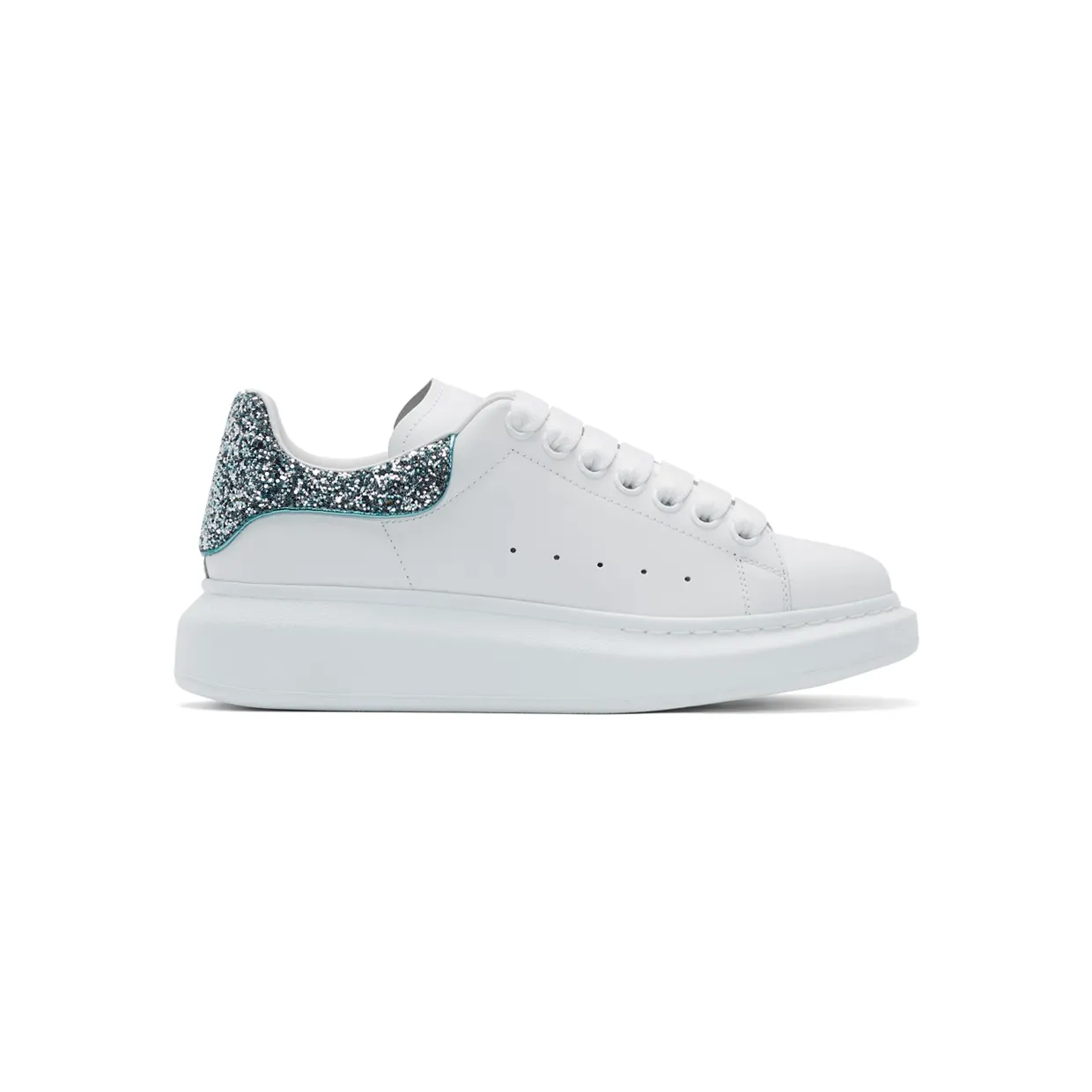 Alexander McQueen White & Blue Glitter Oversized Sneakers (558945WHNBK)