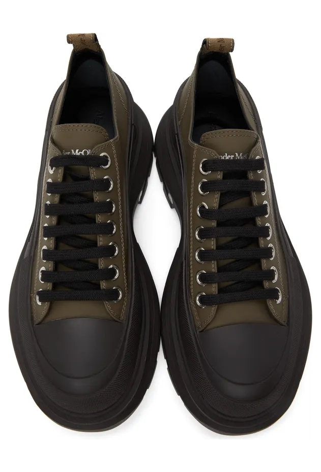 Alexander McQueen Khaki Tread Slick Low Sneakers (627225WHYK3) (5)