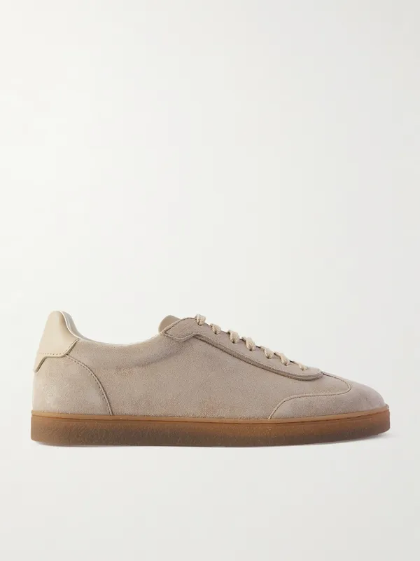 Brunello Cucinelli Leather-Trimmed Suede Sneakers Taupe (MZUSGGJ336)