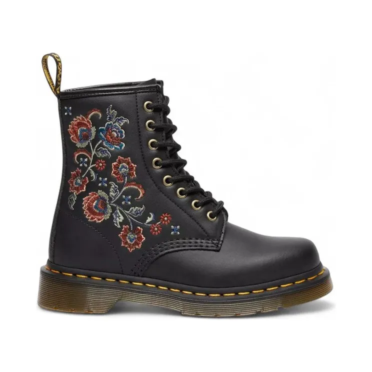 Dr. Martens 1460 Vonda Genix Nappa Leather Lace Up Boot Black Tavern Floral Stitching (41954001)
