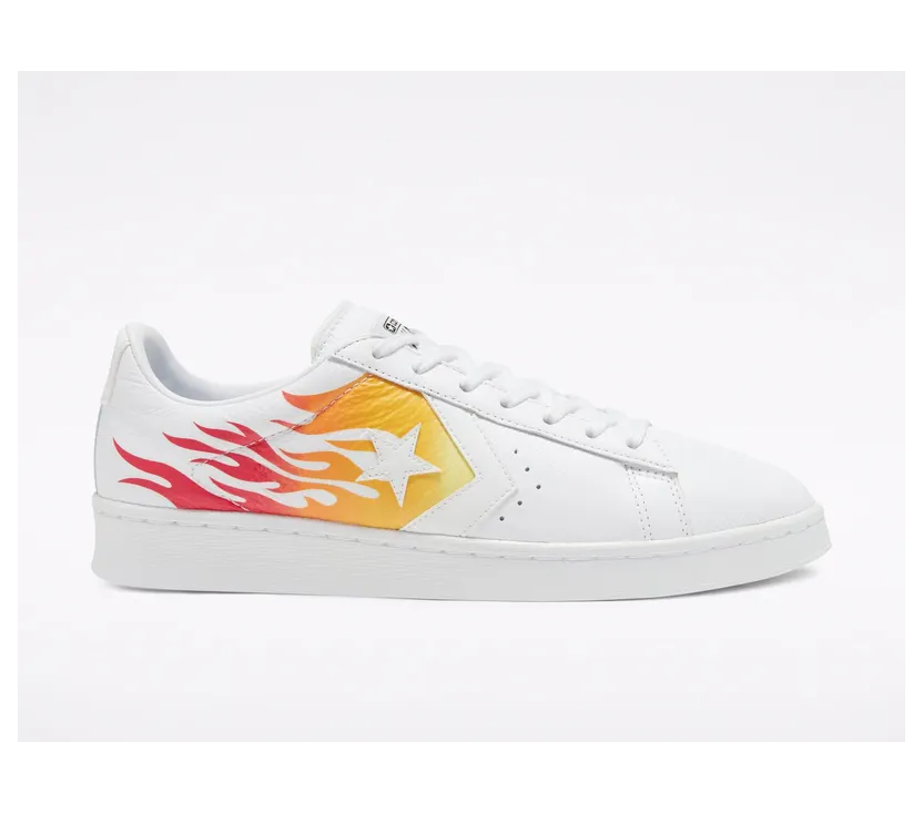 Converse Pro Leather Low ‘Archival Flame Print’ White/Bold Mandarin/Enamel Red (167935C)