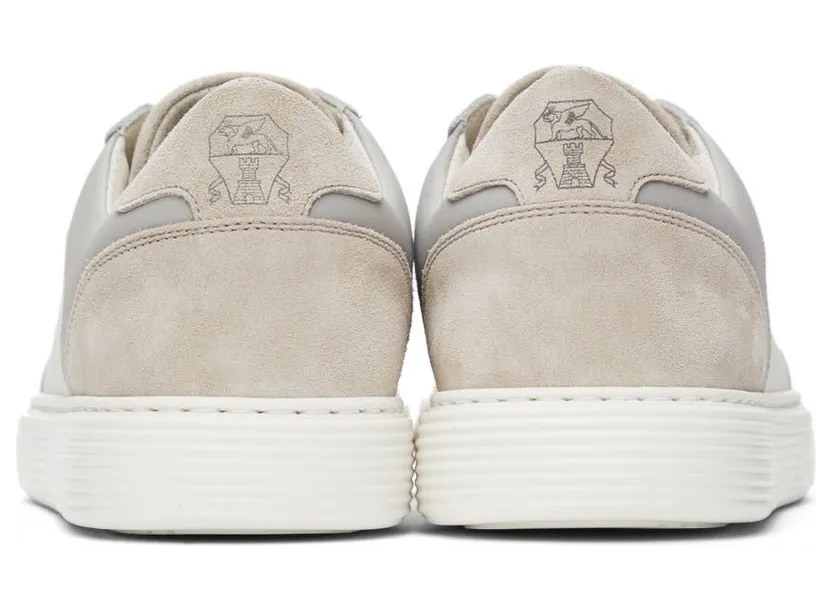 Brunello Cucinelli Grey & White Leather Low Sneakers (MZUBBSJ226) (4)
