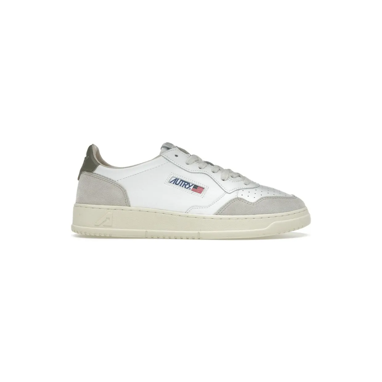 Autry Medalist Leather Low White Covert Green Beige (AULM-LS77)