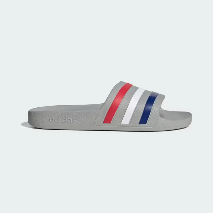 adidas Adilette Aqua Slides “Grey Two / Mystery Ink / Pure Ruby” (HQ2447)
