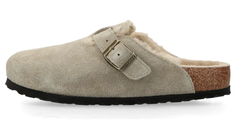 Birkenstock Boston Shearling Suede Leather/Fur “Taupe” – 1028289