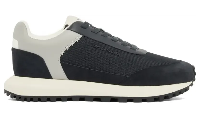 Emporio Armani Sneakers mit Mesh-Einsätzen und Wildlederbesatz – Blau (EM004839AF24321)