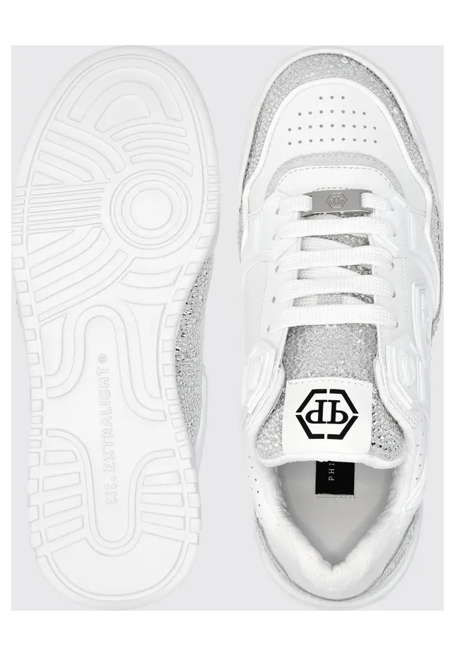 Philipp plein Leather and Rhinestone Sneakers White (SAESWSC2763PLE010N01) (2)