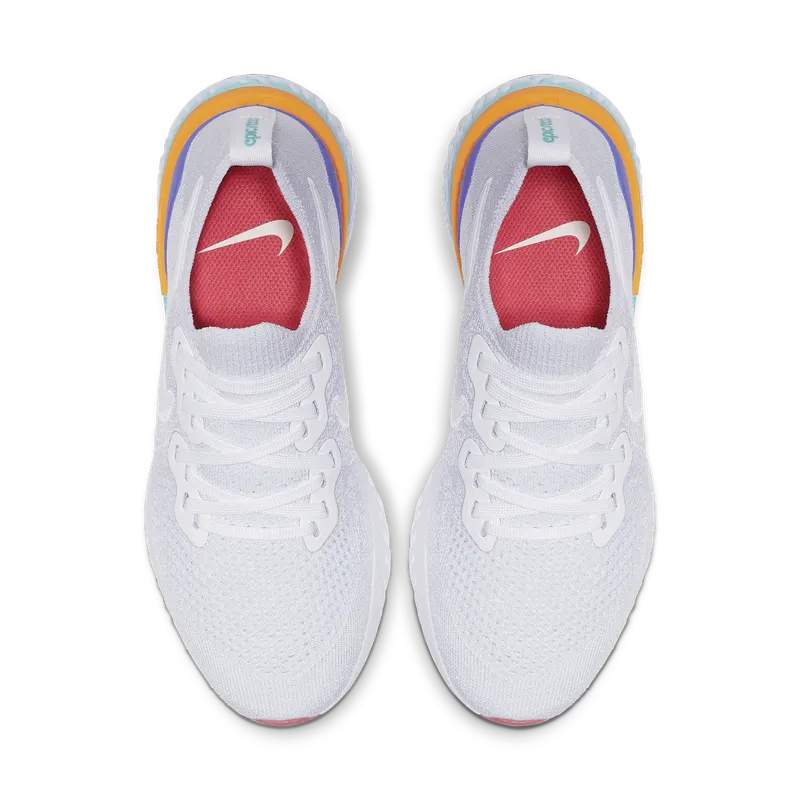 Nike Epic React Flyknit 2 White Hyper Jade Ember Glow (W) White/White/Hyper Jade-Ember Glow-Sapphire-Laser Orange (BQ8927-104)