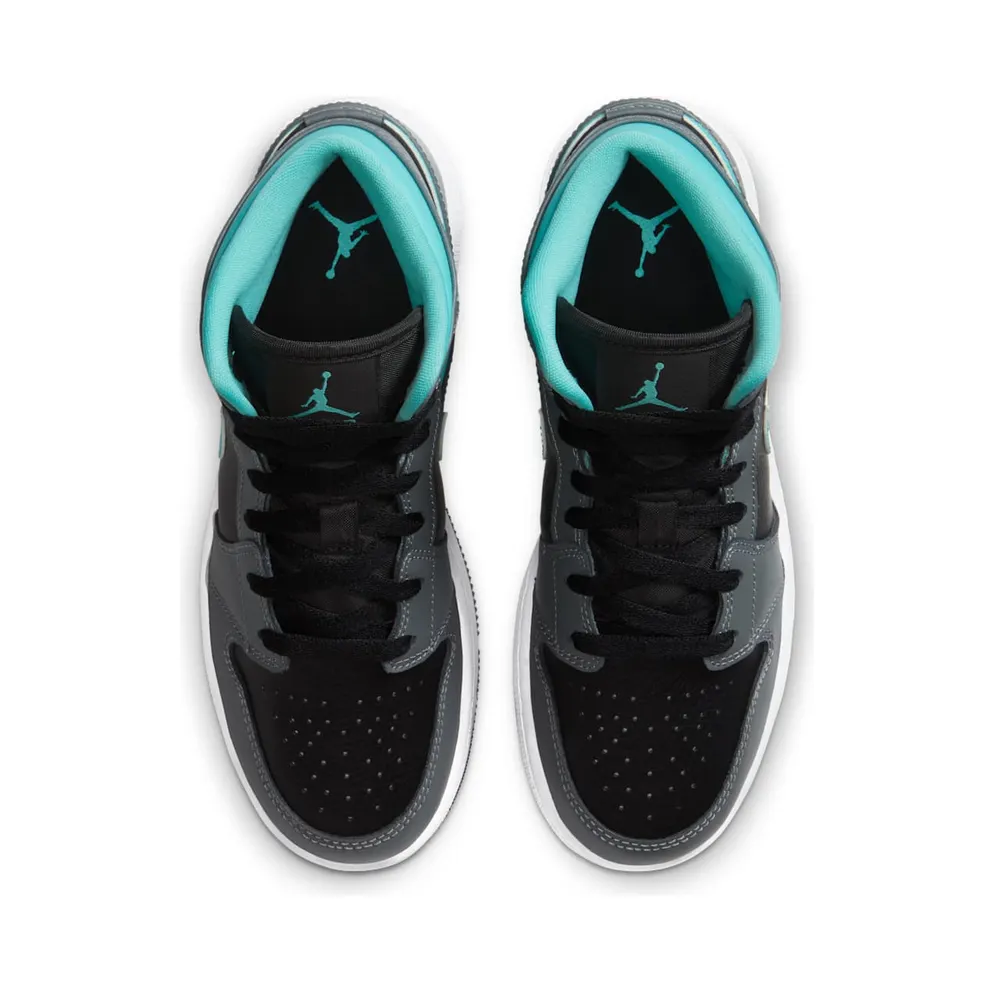 Jordan 1 Mid Grey Aqua (GS) Black/Light Aqua-Dark Smoke Grey (554725-063)