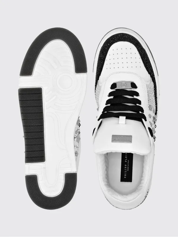 Philipp plein Low-Top Leather and Suede Sneakers with Studs and Rhinestones Black (PAESUSC0756PLE075N02) (3)