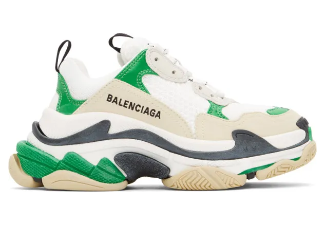 Balenciaga Green and White Triple S Sneakers (524039-W09OM)