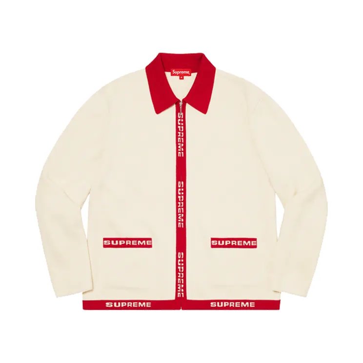 Supreme Logo Trim Zip Up Cardigan White (SS21) (SS32)