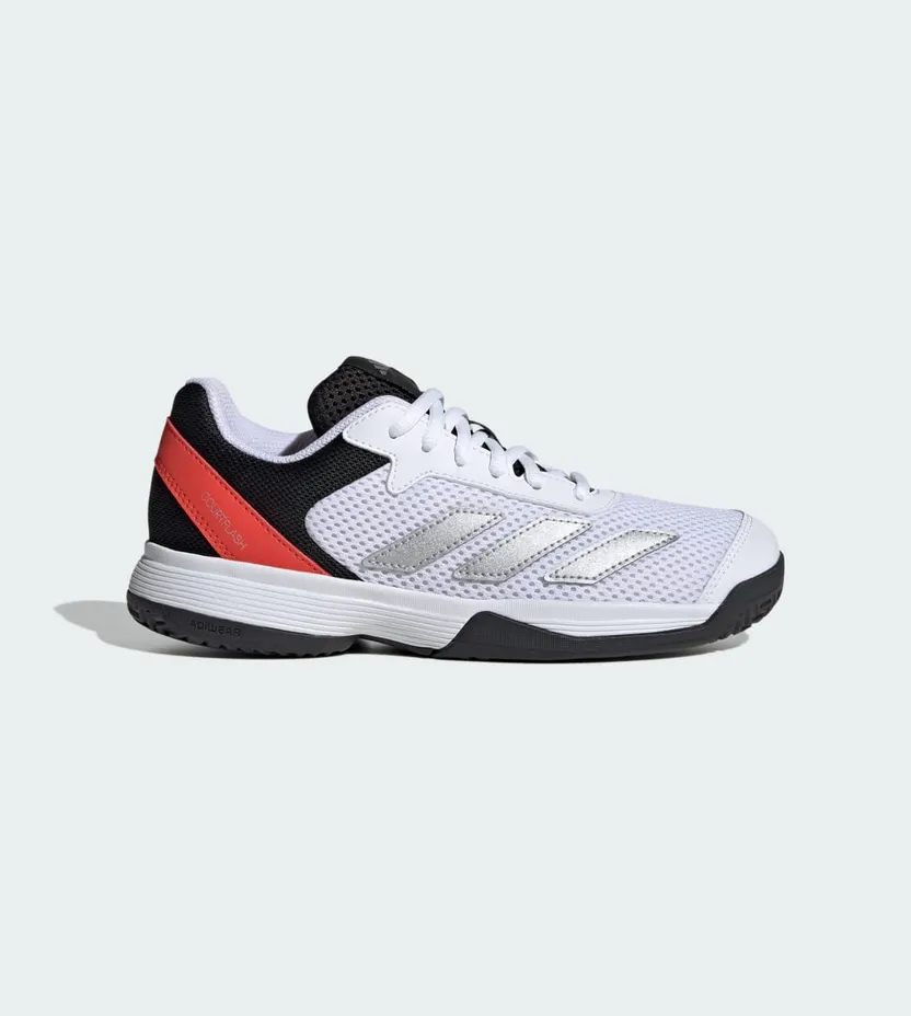 Adidas Courtflash Tennis Kids Cloud White / Silver Metallic / Bright Red (JI2447)