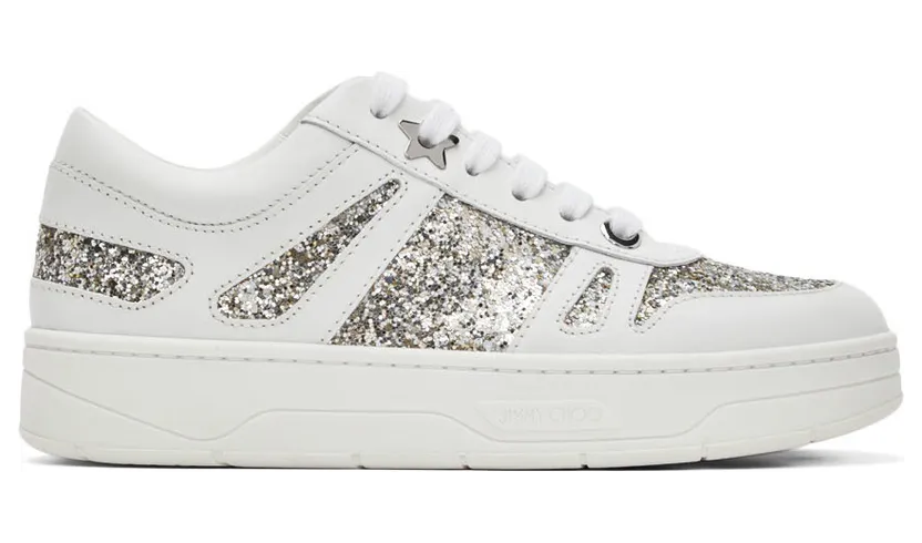 Jimmy Choo White & Silver Calfskin Hawaii/F Sneakers Hawaii / Fxqe