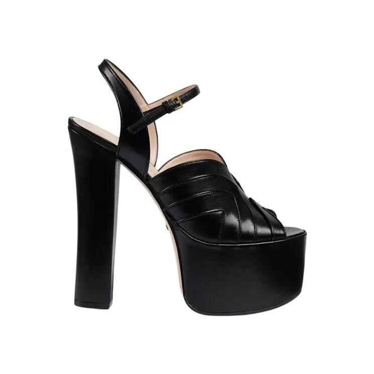 Gucci Geometric 155 mm Platform Sandal Black Leather (699424 C9D00 1000)