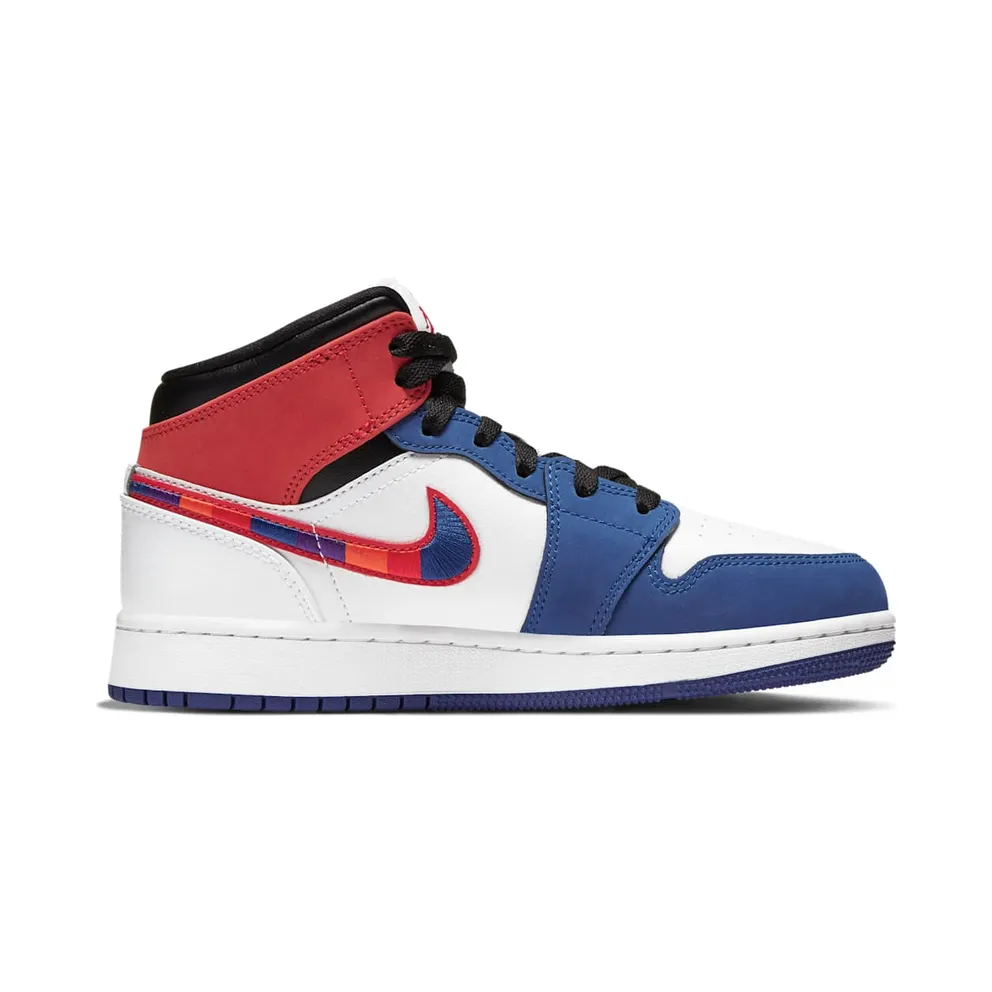 Jordan 1 Mid Rush Blue University Red (GS) White/Rush Blue-Black-University Red (BQ6931-146)