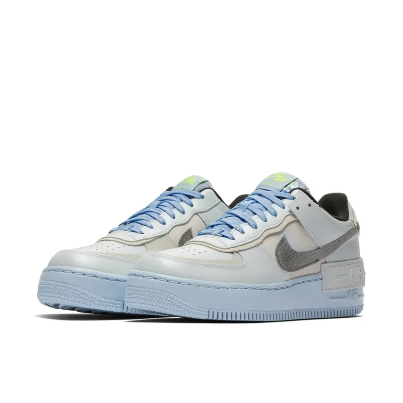 Nike Air Force 1 Shadow Pure Platinum Snakeskin Blue (W) Pure Platinum/Light Bone-Hydrogen Blue-Smoke Grey (CV3027-001)