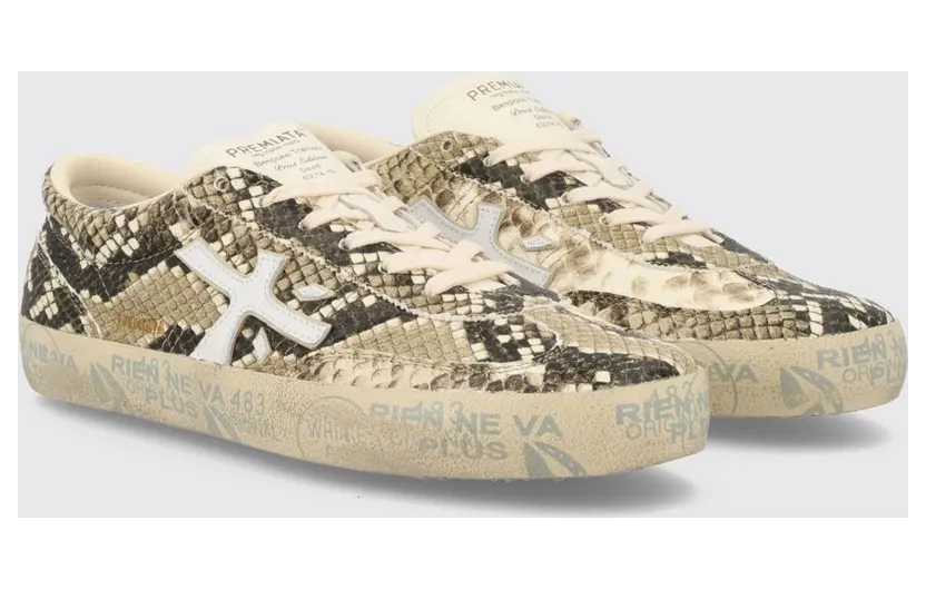 Premiata David Python-Print Leather Sneakers with Contrast Logo Multicolor (DAVIDD8099)