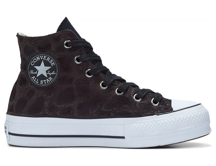 Converse Metallic Fur Chuck Taylor All Star Platform High Top voor dames Black/black Jungle Fur (566464C)