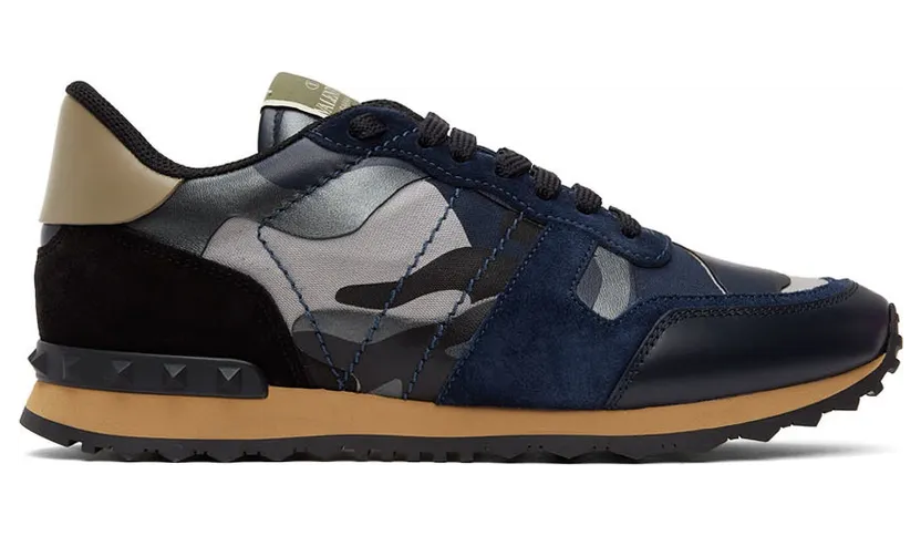 Valentino Garavani Blue & Grey Camo Rockrunner Sneakers (WY2S0723XVU)