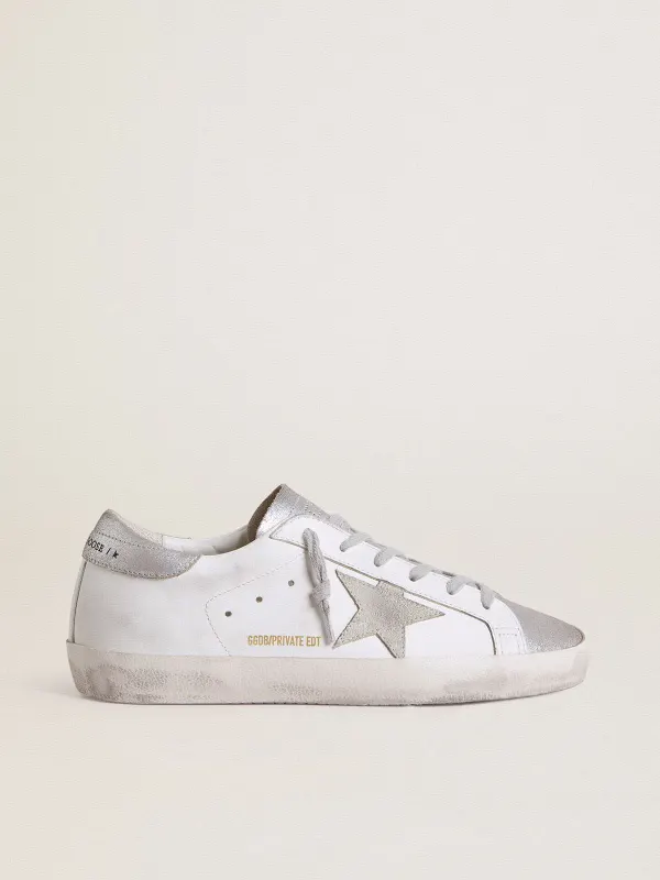 Golden Goose Women’S Super-Star With Gray Suede Star And Silver Glitter Inserts (GWF00101.F003523.11267)