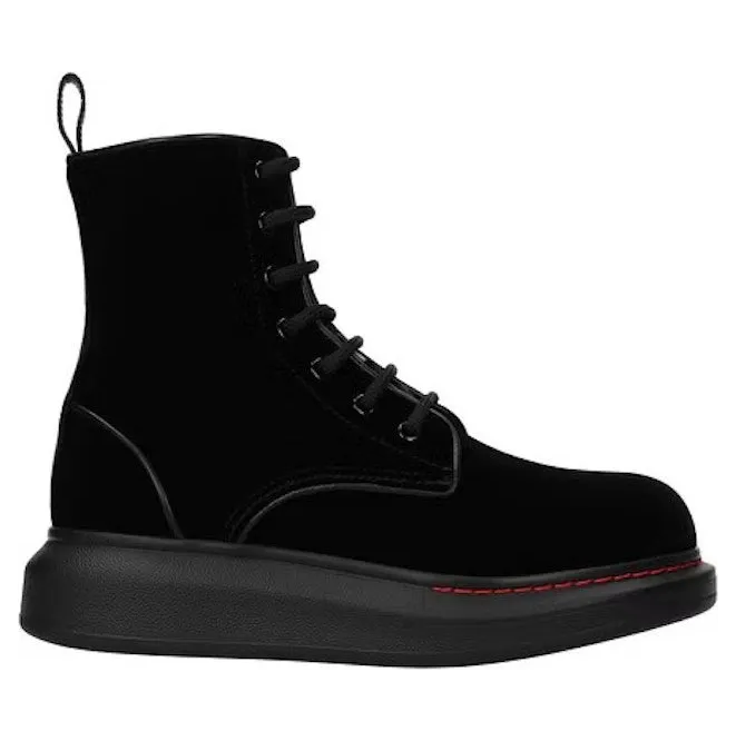 Alexander Mcqueen Hybrid Lace Up Boot Velvet Black (586395W4IKX1000)