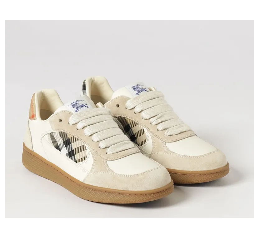 BURBERRY Terrace Low Top Trainers in Leather with Vintage Check Inserts Beige (8127510)