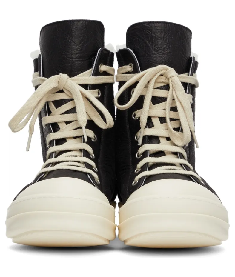 Rick Owens Black Shearling High Sneakers (RU02A5890 LSHC) (2)